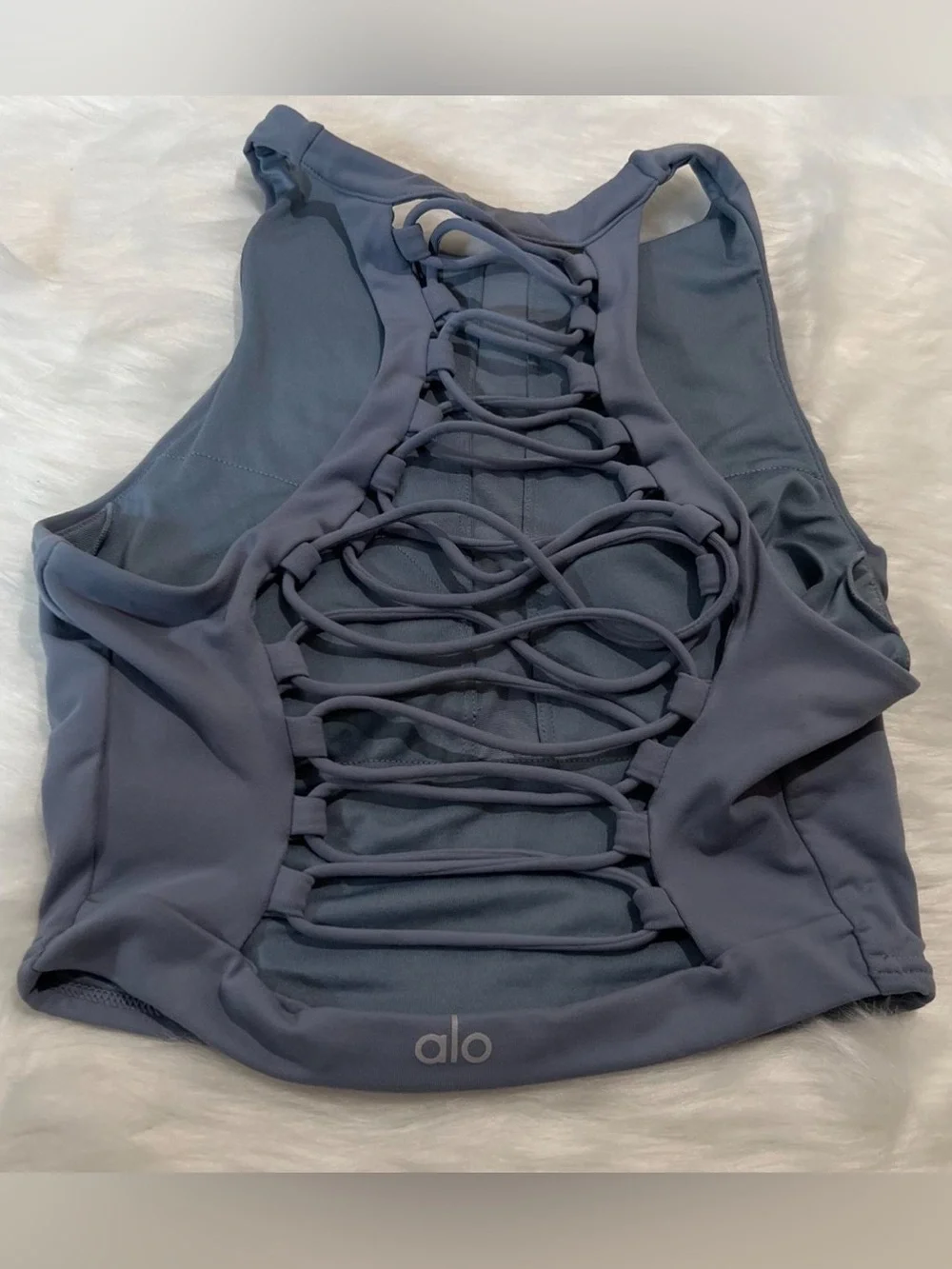 Alo Yoga Movement Bra Blue Haze Grey Lace Up S